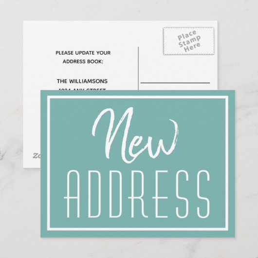 New Home Chic Blauwgroen Typografie Bewegende Aank Aankondigingskaart (Voorkant / Achterkant)