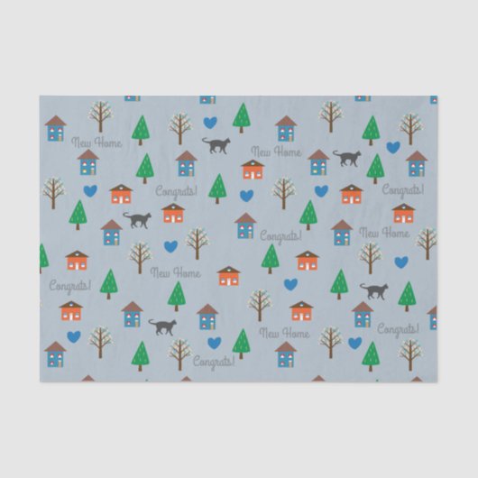 New Home Congrats Pattern with Houses and Trees Tissuepapier (Voorkant)