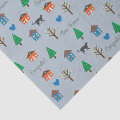New Home Congrats Pattern with Houses and Trees Tissuepapier (Detail)