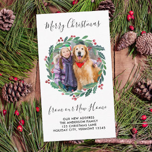 New Home Custom Photo Greenery Wreath Moving Informatiekaartje