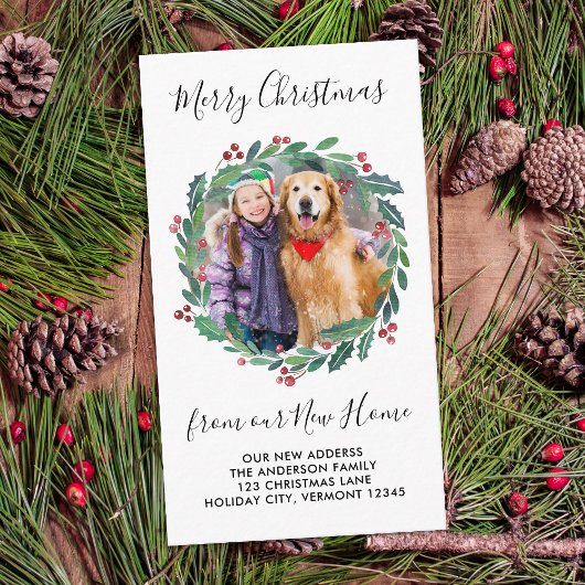 New Home Custom Photo Greenery Wreath Moving Informatiekaartje