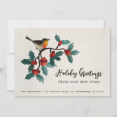 New Home Cute Bird Holly Berries Kerstbeweging Aankondiging (Voorkant)