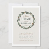 New Home Elegant Neutral Greenery Pine Wreate Feestdagenkaart (Voorkant)