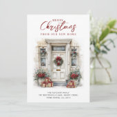 New Home Elegant Winter White Front Door Christmas Feestdagenkaart (Staand voorkant)