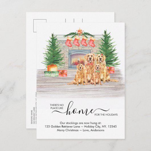New Home Feestdagen Golden Retriever Dog Moving Aankondigingskaart (Voorkant / Achterkant)