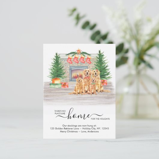 New Home Feestdagen Golden Retriever Dog Moving Aankondigingskaart (Staand voorkant)