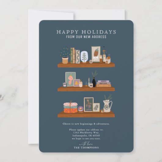 New Home Feestdagen Shelf Navy Moving Announge Feestdagenkaart (Voorkant)