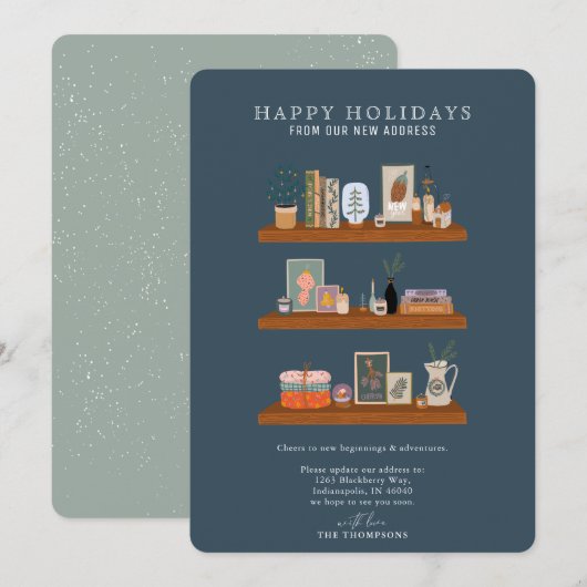 New Home Feestdagen Shelf Navy Moving Announge Feestdagenkaart (Voorkant / Achterkant)