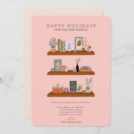 New Home Feestdagen Shelf Salmon Moving Aankondigi Feestdagenkaart (Voorkant / Achterkant)