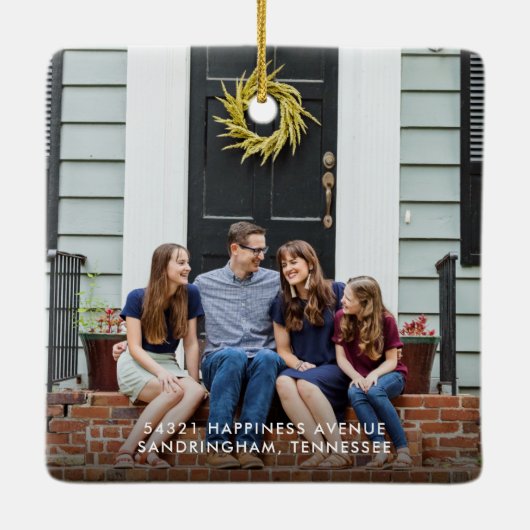 New Home First Kerstmis Rustic Trees Foto Keramisch Ornament (Achterkant)