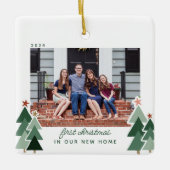 New Home First Kerstmis Rustic Trees Foto Keramisch Ornament (Voorkant)