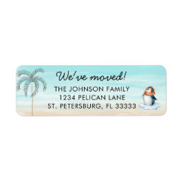 New Home Florida Beach Cute Penguin Return Address Etiket