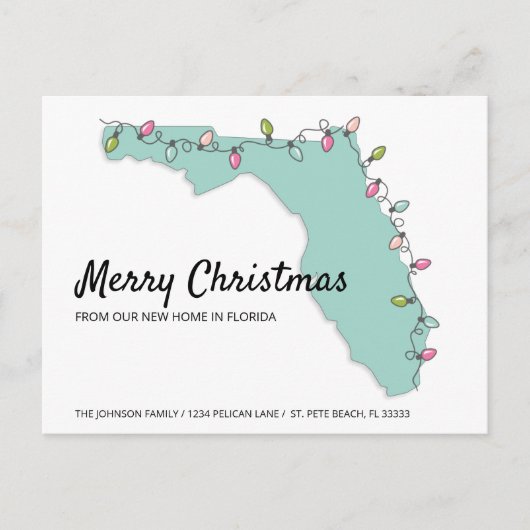 New Home Florida Map kerstlampjes verplaatsen Aankondigingskaart (Voorkant)