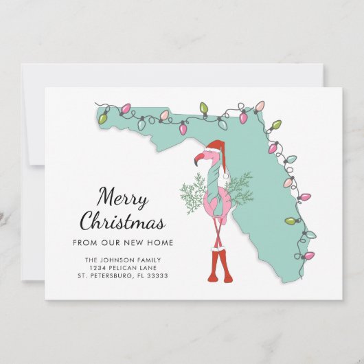 New Home Florida Map Kerstmis Flamingo Moving Aankondiging (Voorkant)