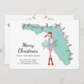 New Home Florida Map Kerstmis Flamingo Moving Aankondiging (Voorkant / Achterkant)