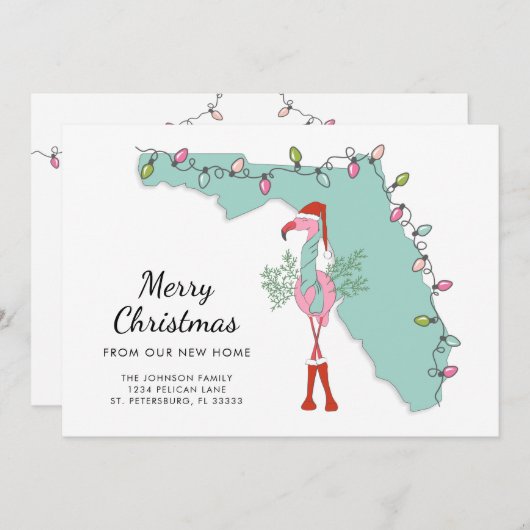 New Home Florida Map Kerstmis Flamingo Moving Aankondiging (Voorkant / Achterkant)