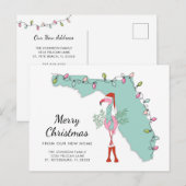New Home Florida Map Kerstmis Flamingo Moving Aankondigingskaart (Voorkant / Achterkant)