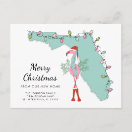 New Home Florida Map Kerstmis Flamingo Moving Aankondigingskaart
