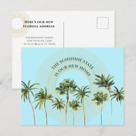 New Home Florida Sunshine State Palm Trees Moving Aankondigingskaart (Voorkant / Achterkant)