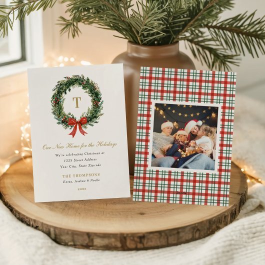 New Home for the Holidays Wreath Monogram Feestdagenkaart