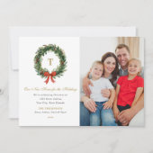 New Home for the Holidays Wreath Monogram Photo Feestdagenkaart (Voorkant)