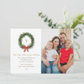 New Home for the Holidays Wreath Monogram Photo Feestdagenkaart (Staand voorkant)