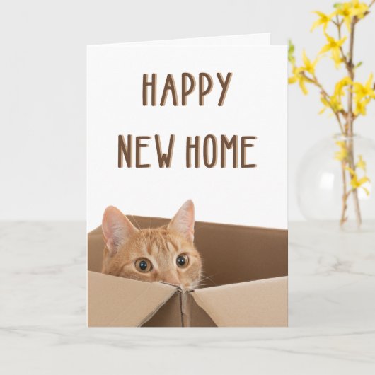 New Home, Funny cat house, Housewarming Kaart (Gele Bloem)