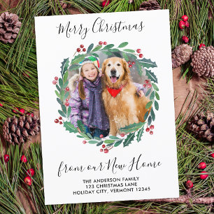 New Home Greenery Wreate kerstfoto Bewegend Aankondiging