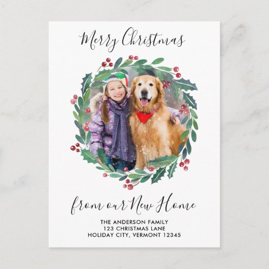 New Home Greenery Wreate kerstfoto Bewegend Feestdagenkaart (Voorkant)