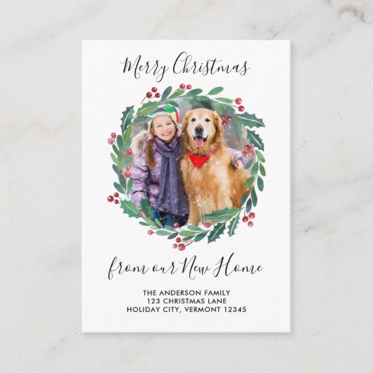 New Home Greenery Wreate kerstfoto Bewegend Informatiekaartje (Voorkant)