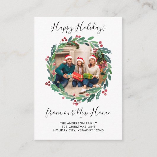 New Home Greenery Wreatfoto Holiday Moving Informatiekaartje (Voorkant)