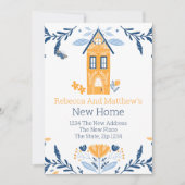 New Home Hygge Blue Yellow House en Flowers Kaart (Voorkant)