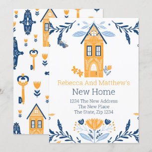 New Home Hygge Blue Yellow House en Flowers Kaart