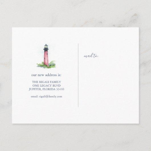 New Home Jupiter Florida State Moving Announement Briefkaart (Achterkant)