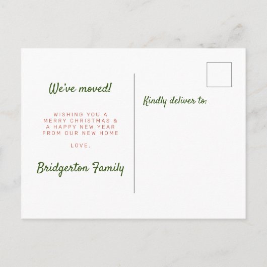 New Home Kerstmis WreathTwo Photo Family Moving Aankondigingskaart (Achterkant)