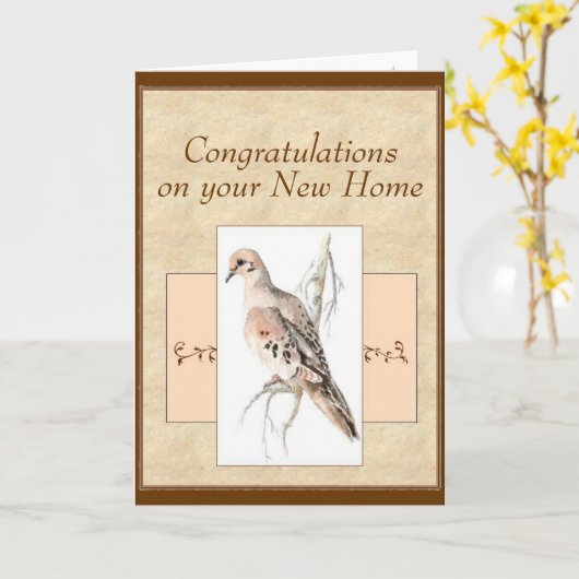 New Home Mourning Dove, Turtle Dove Kaart (Gele Bloem)