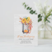 New Home Moved Thanksgiving Floral Pumpkin Moving Feestdagenkaart (Staand voorkant)