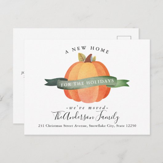 New Home Moved Thanksgiving Pumpkin Holiday Moving Aankondigingskaart (Voorkant / Achterkant)