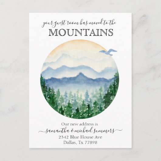 New Home Moving Announcement Cabin Lodge Mountains Aankondigingskaart (Voorkant)