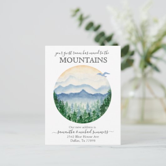 New Home Moving Announcement Cabin Lodge Mountains Aankondigingskaart (Staand voorkant)