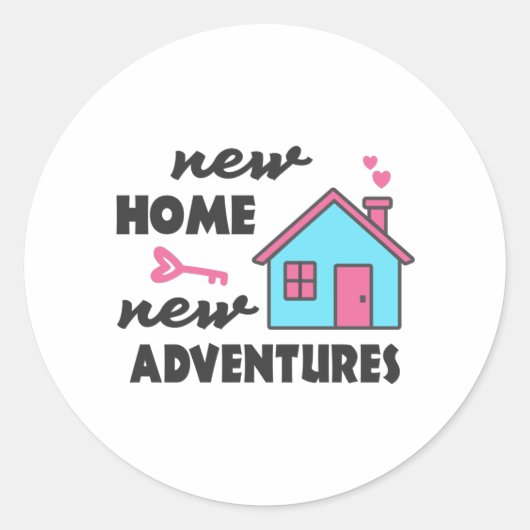 New Home New Adventures Ronde Sticker (Voorkant)