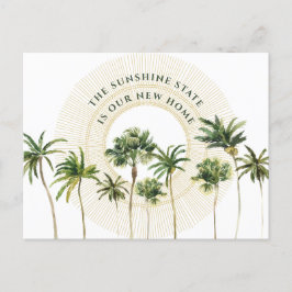New Home Palm Trees Gold Sun Sunshine State Moving Aankondigingskaart