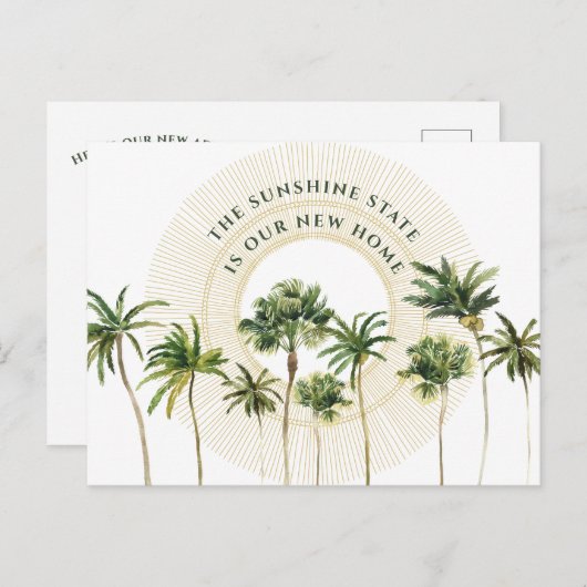 New Home Palm Trees Gold Sun Sunshine State Moving Aankondigingskaart (Voorkant / Achterkant)
