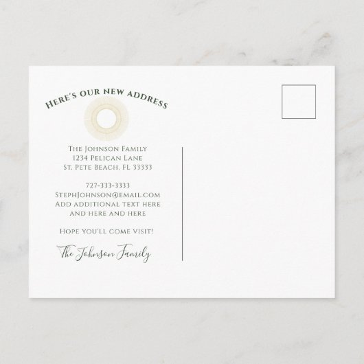 New Home Palm Trees Gold Sun Sunshine State Moving Aankondigingskaart (Achterkant)