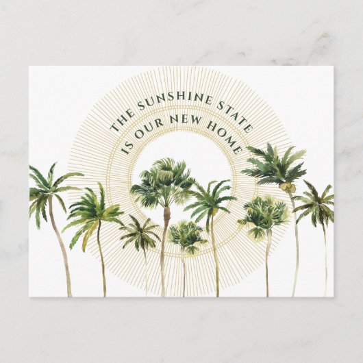 New Home Palm Trees Gold Sun Sunshine State Moving Aankondigingskaart (Voorkant)