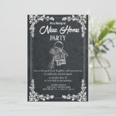 New Home Party Invitation Elegant Chalkboard Hou Kaart (Staand voorkant)
