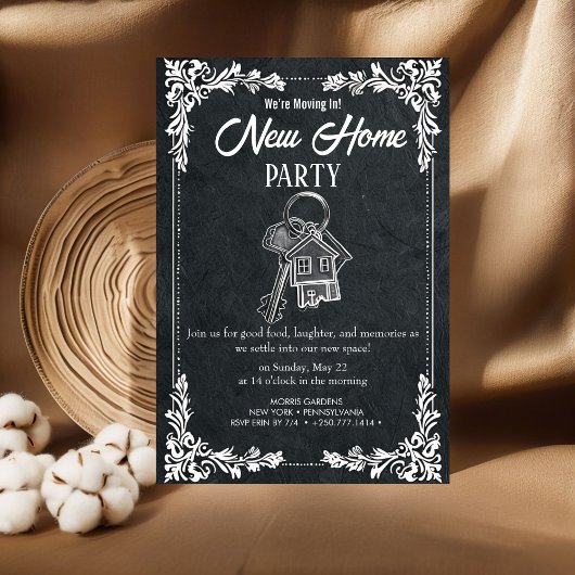 New Home Party Invitation Elegant Chalkboard Hou Kaart