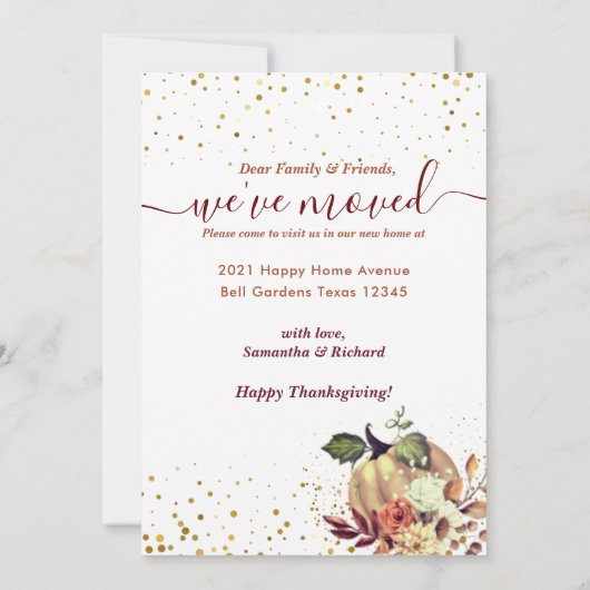 New Home Photo Thanksgiving Holiday Moving Aankondiging (Achterkant)