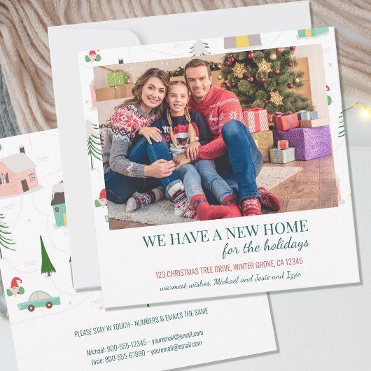 New Home Photo Whimsy Pine Trees and Houses Moving Aankondiging