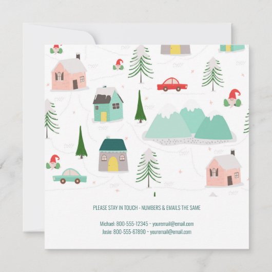 New Home Photo Whimsy Pine Trees and Houses Moving Aankondiging (Achterkant)